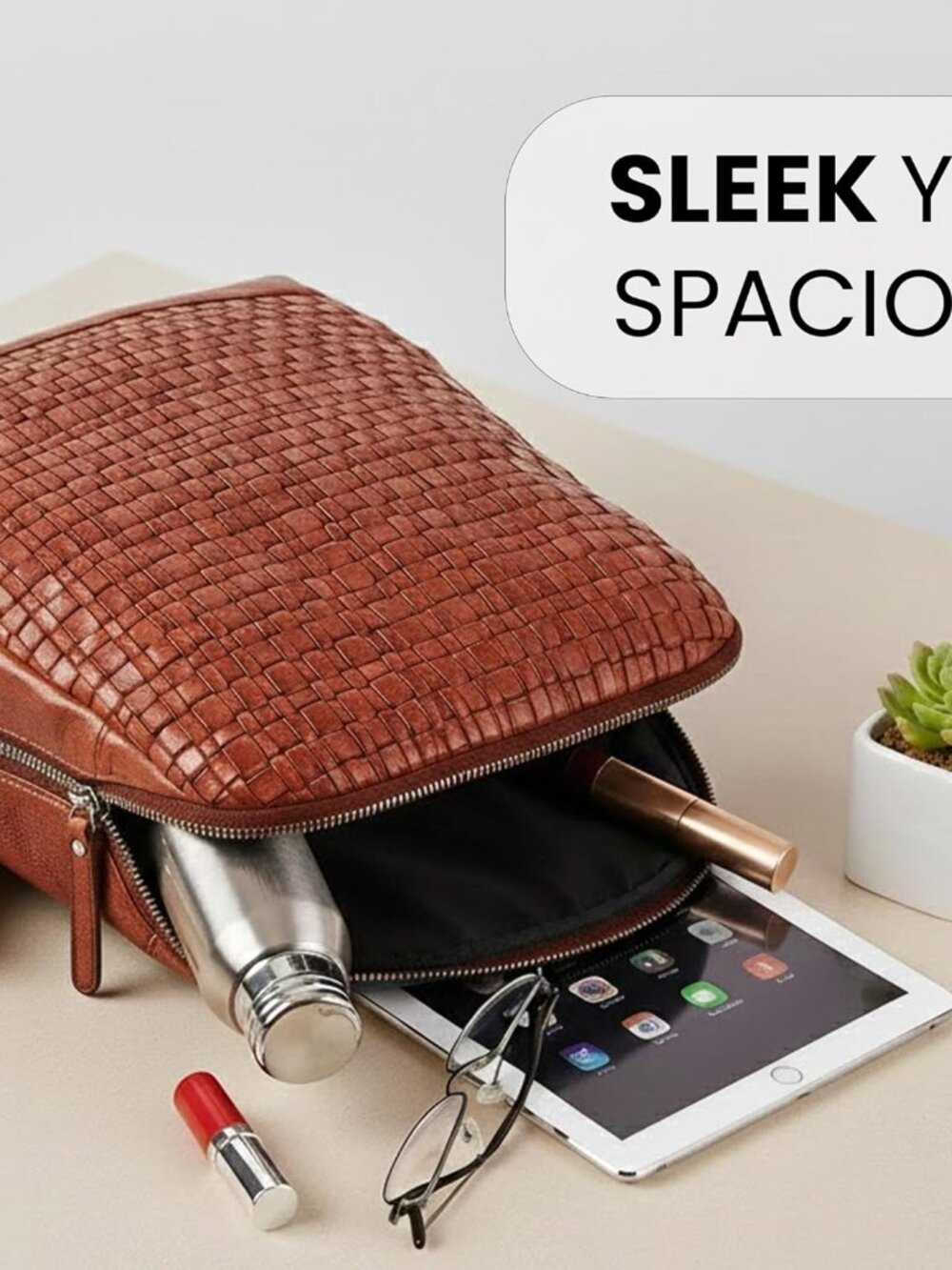 12.5 Inch Genuine Leather Backpack for Women and Men, Cognac Leather Backpack wi - Picture 4 of 8